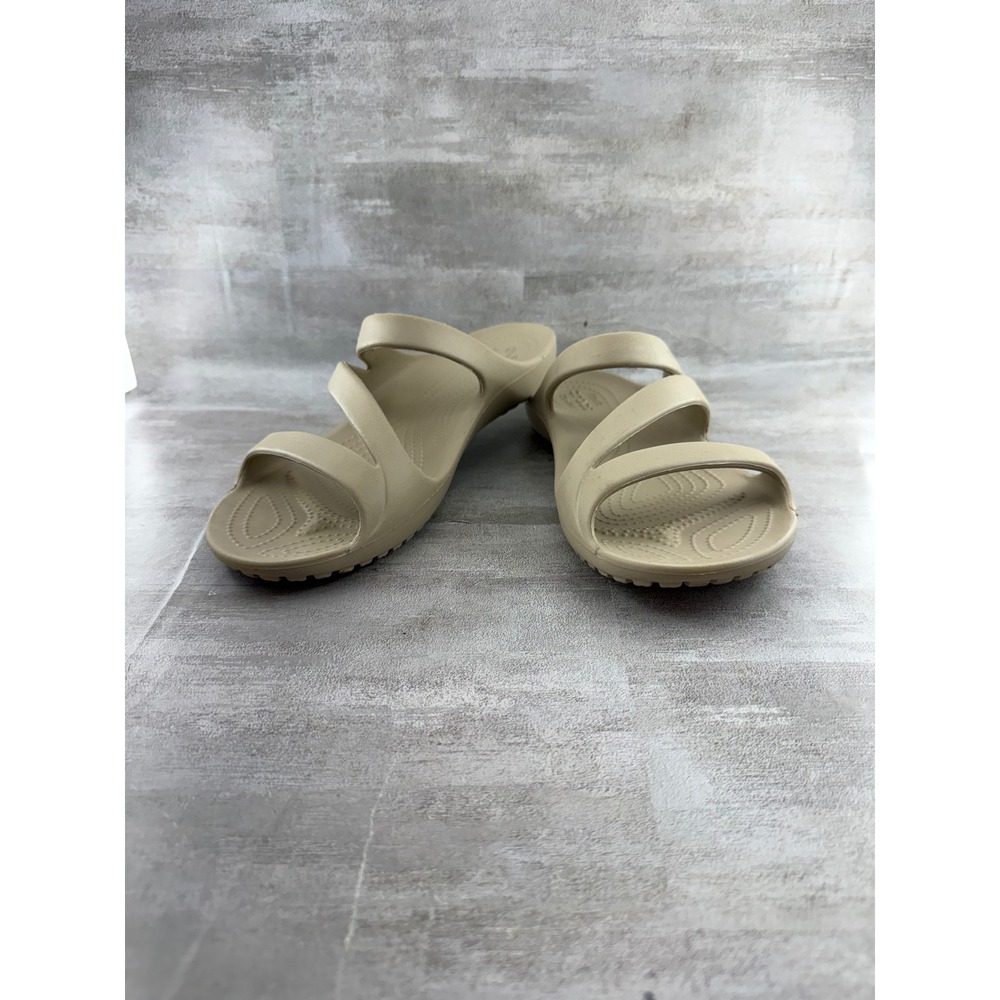 Crocs Swiftwater Sandal Women Sz 9 Tan Beige Triple Strap Slide 206756